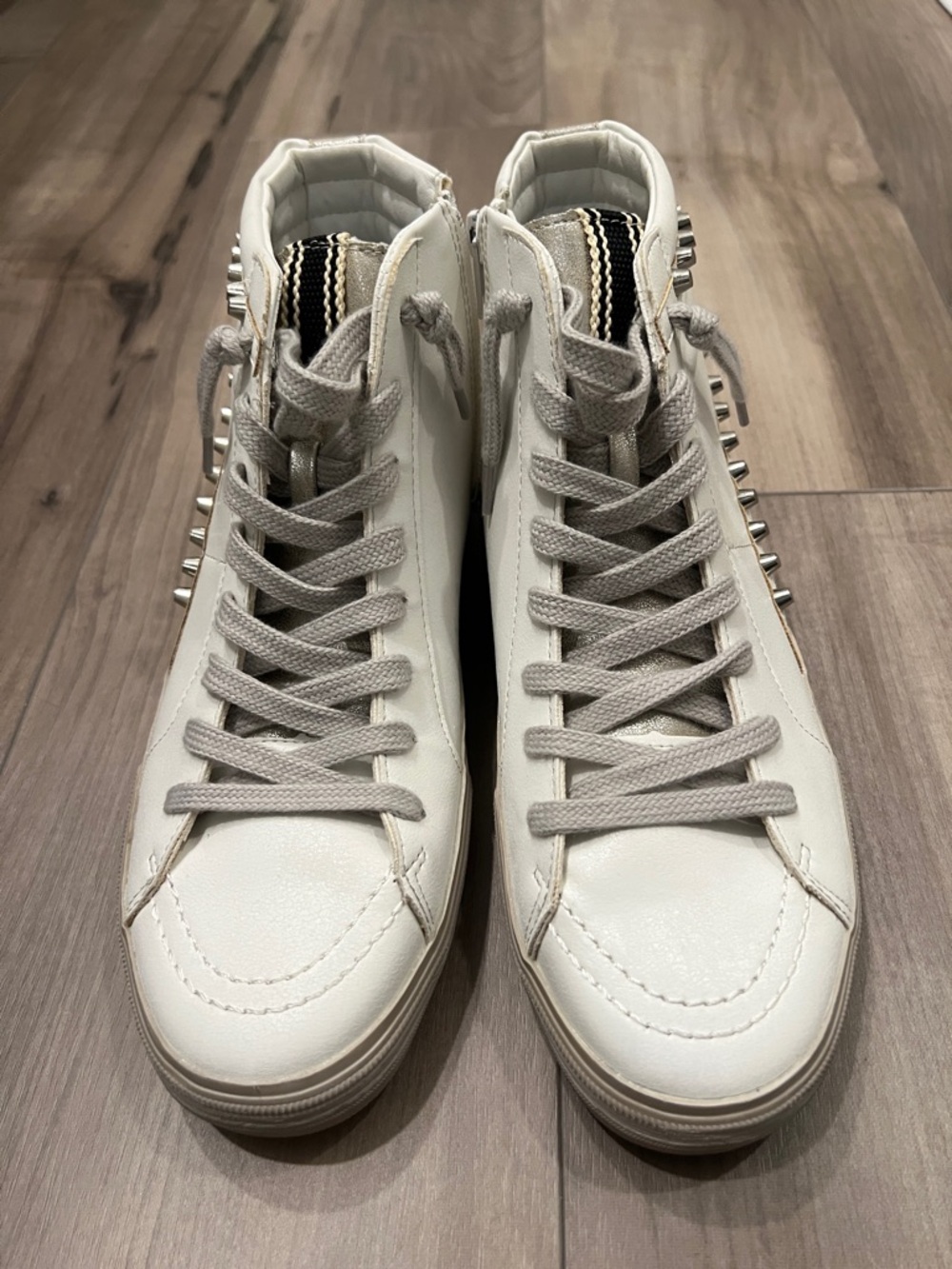 ShuShop Cream High-Top Sneakers with Silver Studs. Brand new!